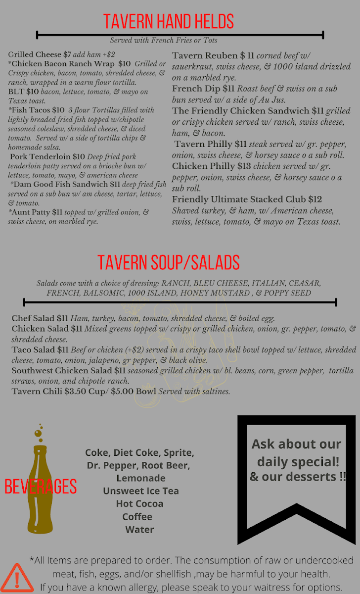 Menu The Friendly Grill And Tavern-1
