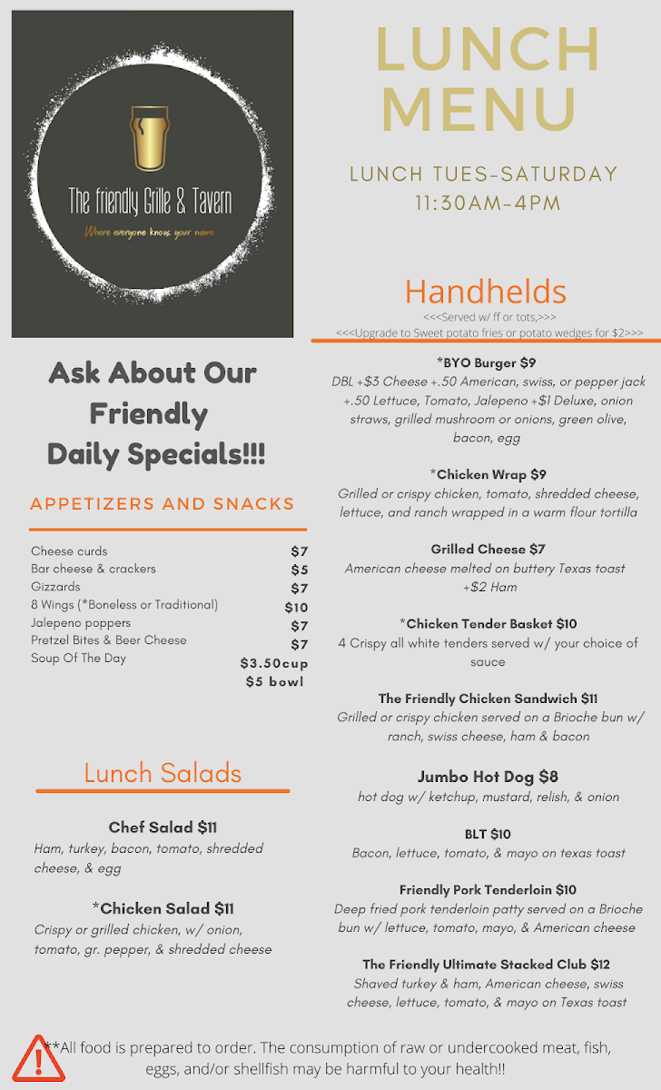 Menu The Friendly Grill And Tavern-2